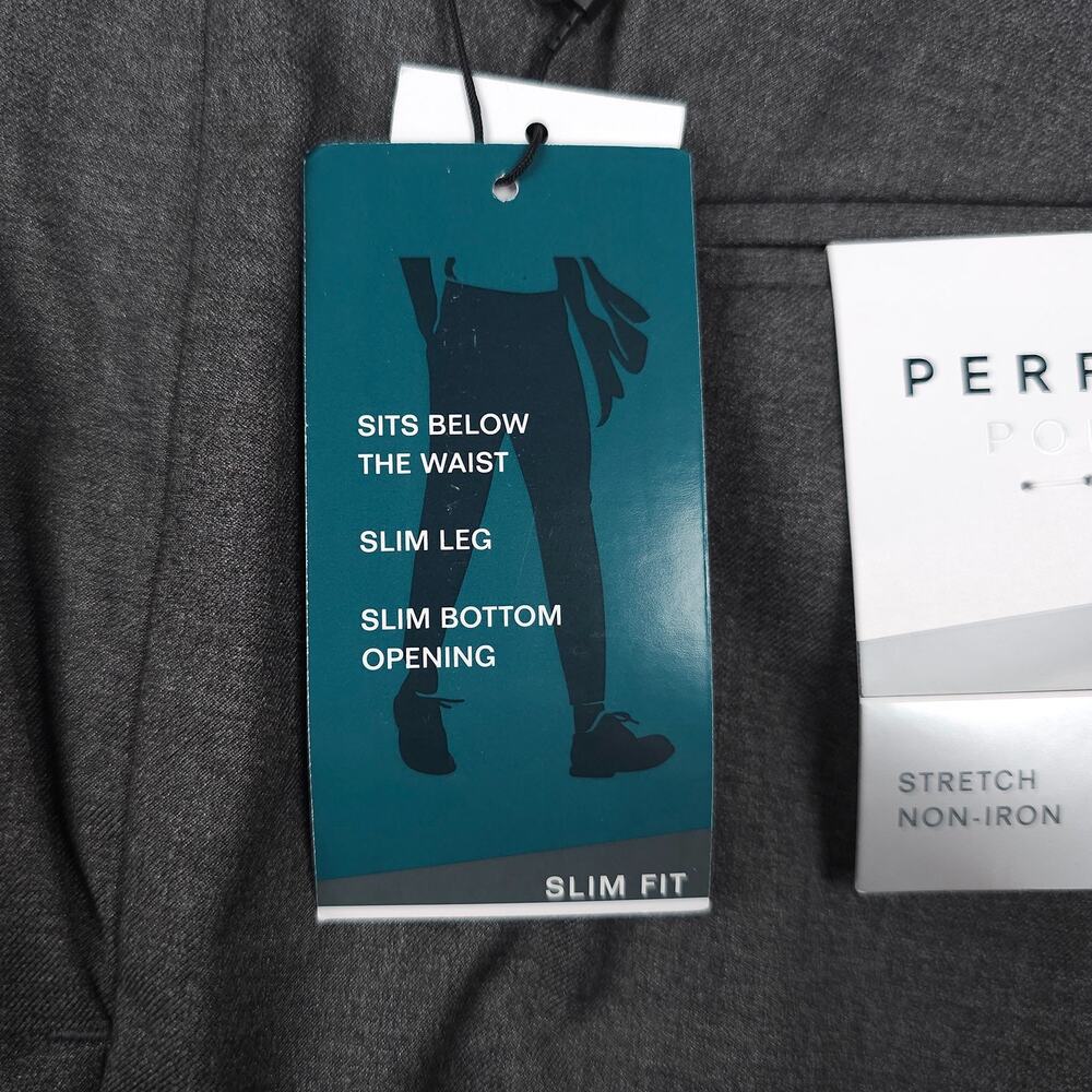 Perry Ellis Mens Slim Fit Dress Pants 36x29 Alloy Grey Solid Stretch Micro Twill - Picture 11 of 13